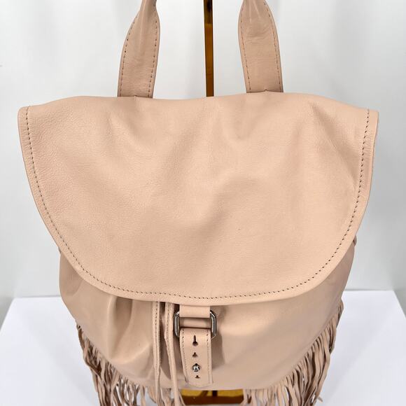 LED TO BELIEVE Daze Fringe Leather Backpack Cream Flap Drawstring Festival Boho main image 4